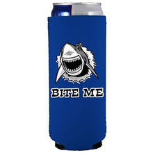 Load image into Gallery viewer, slim can koozie with bite me shark design