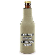 Load image into Gallery viewer, I'm Outdoorsy in that I Like Getting Drunk on Patios Zipper Beer Bottle With Opener