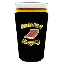 Load image into Gallery viewer, pint glass koozie with smoke meat everyday design