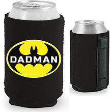 Load image into Gallery viewer, black magnetic can koozie with funny dadman design