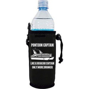 black water bottle koozie with "pontoon captain, like a regular captain only more drunker" funny text design