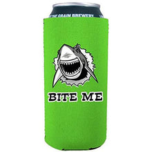 Load image into Gallery viewer, 16 oz can koozie with bite me shark funny design 
