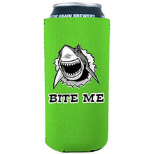Load image into Gallery viewer, 16 oz can koozie with bite me shark funny design