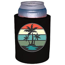 Load image into Gallery viewer, thick foam koozie with retro palm trees design 
