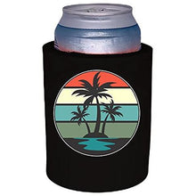 Load image into Gallery viewer, thick foam koozie with retro palm trees design
