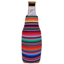 Load image into Gallery viewer, beer bottle koozie with serape stripes all over print design
