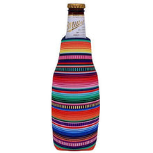 Load image into Gallery viewer, beer bottle koozie with serape stripes all over print design