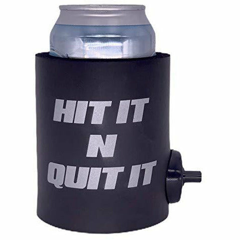 black thick foam can koozie with shotgun beer device and 