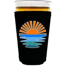 Load image into Gallery viewer, pint glass koozie with retro palm trees design 
