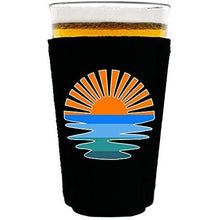Load image into Gallery viewer, pint glass koozie with retro palm trees design