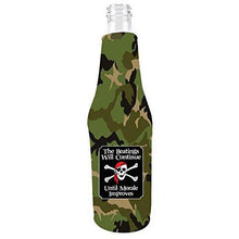 Load image into Gallery viewer, The Beatings Will Continue Beer Bottle Coolie