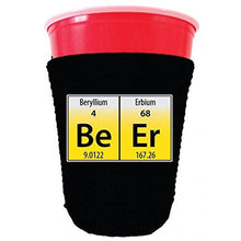 Load image into Gallery viewer, black party cup koozie with beer elements design