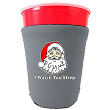 Load image into Gallery viewer, gray party cup koozie with i watch you sleep design 
