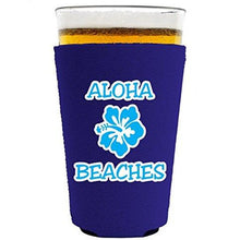 Load image into Gallery viewer, pint glass koozie with aloha beaches design