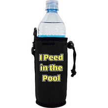 Load image into Gallery viewer, black water bottle koozie with "i peed in the pool" funny text design