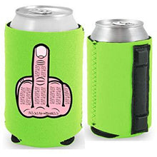 Load image into Gallery viewer, neon green magnetic can koozie with middle finger funny design
