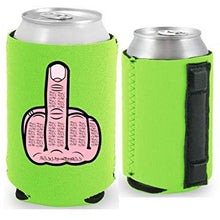 Load image into Gallery viewer, neon green magnetic can koozie with middle finger funny design