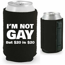 Load image into Gallery viewer, 12 oz magnetic can koozie with im not gay design
