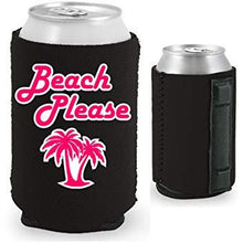 Load image into Gallery viewer, black magnetic can koozie with beach please funny design
