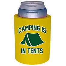 Load image into Gallery viewer, yeah thick foam old school koozie with camping in tents design
