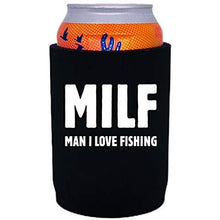 Load image into Gallery viewer, full bottom can koozie with man i love fishing design