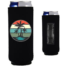 Load image into Gallery viewer, slim magnetic can koozie with retro palm trees design 
