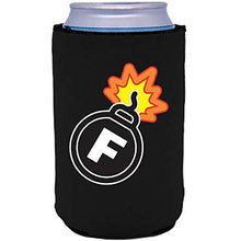 Load image into Gallery viewer, black can koozie with f bomb funny print design