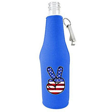 Load image into Gallery viewer, America Peace Sign Beer Bottle Coolie With Opener