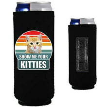 Load image into Gallery viewer, Black magnetic can koozie with show me your kitties design
