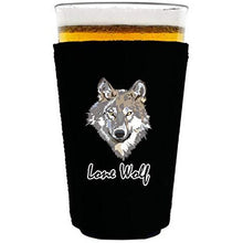 Load image into Gallery viewer, pint glass koozie with lone wolf design