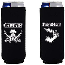 Load image into Gallery viewer, slim can koozie with captain and first mate design