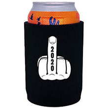 Load image into Gallery viewer, black full bottom can koozie with middle finger graphic and "2020" text design