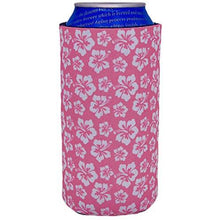 Load image into Gallery viewer, 16 oz can koozie with hibiscus flowers pink and white design