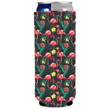 Load image into Gallery viewer, slim can koozie with pink flamingo pattern design