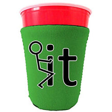 Load image into Gallery viewer, green party cup koozie with fuck it design 
