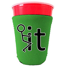 Load image into Gallery viewer, green party cup koozie with fuck it design