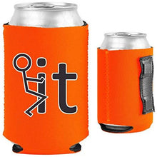 Load image into Gallery viewer, orange magnetic can koozie with funny fuck it (stick figure) design