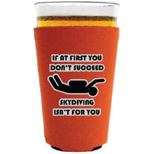 Load image into Gallery viewer, pint glass koozie with sky diving design