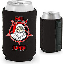 Load image into Gallery viewer, black magnetic can koozie with hail santa funny design