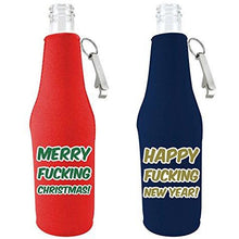 Load image into Gallery viewer, Merry Fucking Christmas and Happy Fucking New Year Beer Bottle Coolie Set