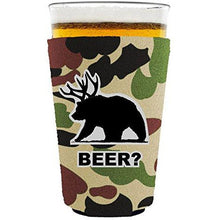 Load image into Gallery viewer, pint glass koozie with beer bear design