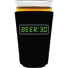 Load image into Gallery viewer, black pint glass koozie with beer 30 funny design thirty