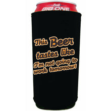 Load image into Gallery viewer, black 24oz can koozie with this beer funny text design