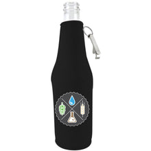 Load image into Gallery viewer, black beer bottle koozie with ingredients of beer graphics design