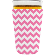 Load image into Gallery viewer, pint glass koozie with chevron zigzag stripe design in pink