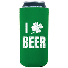 Load image into Gallery viewer, Green 16 oz. Can Koozie with I Shamrock Beer Design in White
