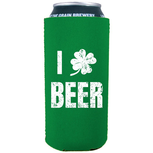 Green 16 oz. Can Koozie with I Shamrock Beer Design in White