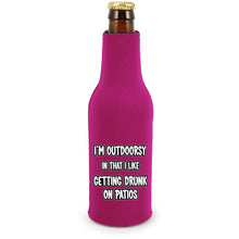Load image into Gallery viewer, I'm Outdoorsy in that I Like Getting Drunk on Patios Zipper Beer Bottle With Opener