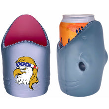 Load image into Gallery viewer, shark shaped koozie with eagle mullet funny design