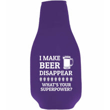 Load image into Gallery viewer, I Make Beer Disappear Beer Bottle Coolie w/Opener Attached